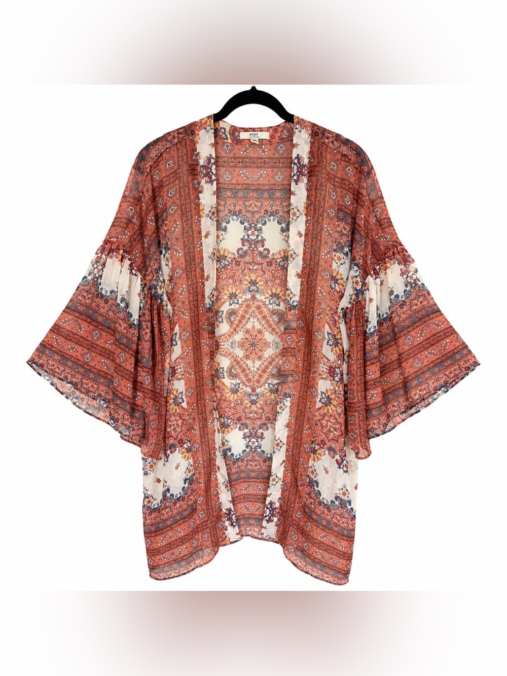 American Eagle Outfitters Rust and Ivory Paisley Open Kimono